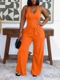 Women's Halter Neck Slim Fit Tank Top & Drawstring Wide Leg Pants Casual Sports Set