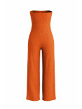 Holidays Women's Bowknot Strapless Textured Wide Leg Jumpsuit