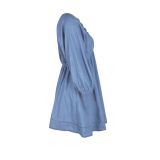 Summer Autumn Women's Deep V-Neck Puff Sleeve Denim Mini Dress