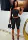Spring Summer Women's Sexy Slim Fit Strapless Top & Double Waistband Shorts Two-Piece Set