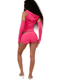 Women's Hooded Zip Pocket Top & Shorts Casual Sports Three-Piece Set