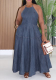 Spring Summer Women's Sleeveless Denim Maxi Dress