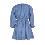 Summer Autumn Women's Deep V-Neck Puff Sleeve Denim Mini Dress