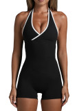 Women's Sexy Color Block Halter Neck Slim Fit Bodysuit