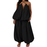 Women's Plus Size Sleeveless Strapless Low Back Asymmetrical Casual Two-Piece Pants Set