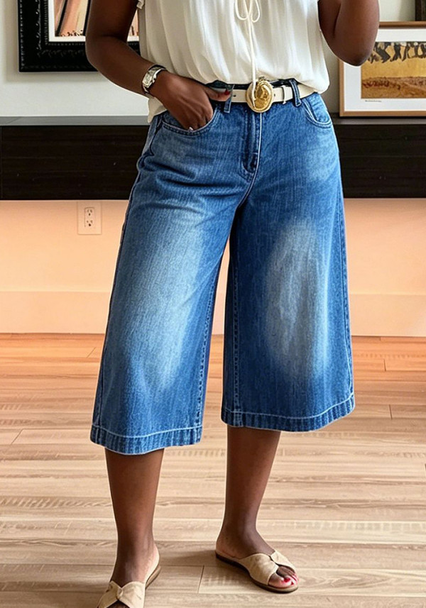 Women Wide-Leg Denim Shorts