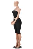 Spring Summer Women's Sexy Slim Fit Strapless Top & Double Waistband Shorts Two-Piece Set