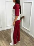 Women's Color Block Striped Half-Zip Top & Side Stripe Wide Leg Pants Set