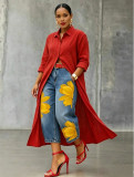 Women Floral Denim Cropped Pant