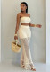 Holidays Women's Sexy See-Through Cutout Strapless Tank Top Knit Pants Two-Piece Set