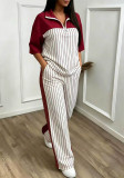 Women's Color Block Striped Half-Zip Top & Side Stripe Wide Leg Pants Set