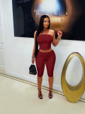 Spring Summer Women's Sexy Slim Fit Strapless Top & Double Waistband Shorts Two-Piece Set