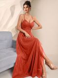 Women Cross Backless Slit Mesh Maxi Dress