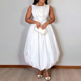 Women Spring Solid Patchwork Sleeveless Tulip Dress