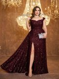 Women Sweetheart Neck Slit Sequin Bodycon Dress
