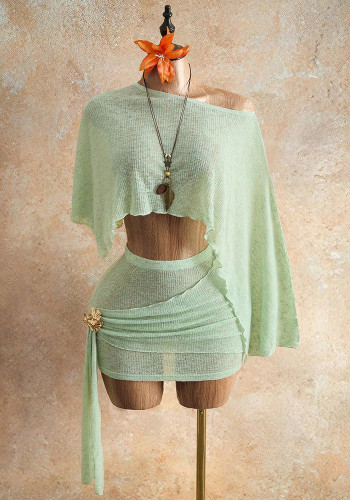 Women's Sexy Beach Holidays Slash Shoulder Crop Top & Bodycon Skirt Two-Piece Set
