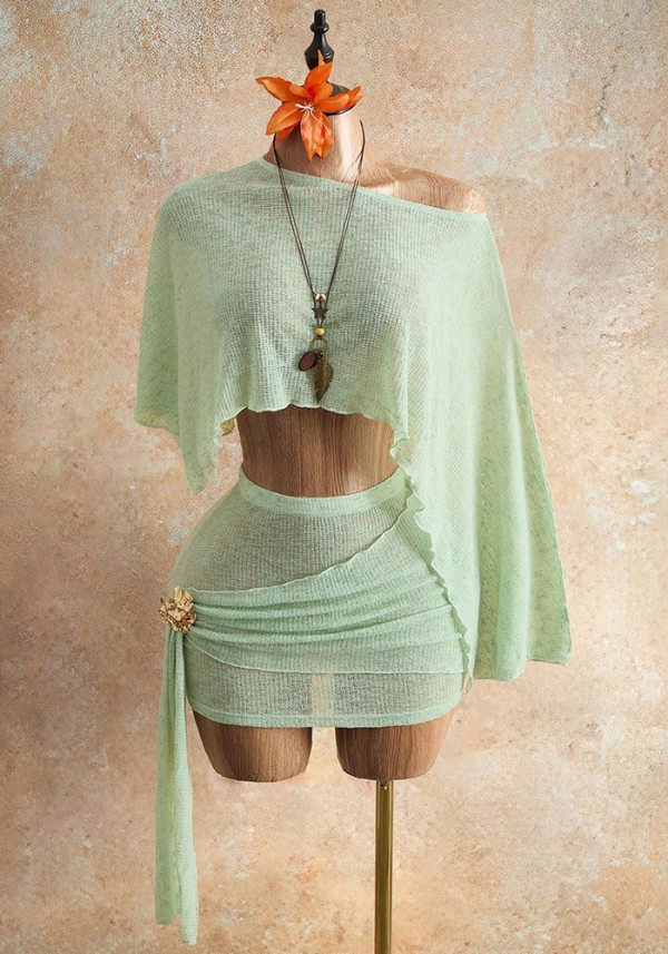 Women's Sexy Beach Holidays Slash Shoulder Crop Top & Bodycon Skirt Two-Piece Set