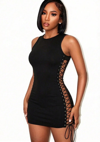 Women's Street Style Sleeveless Side Cutout Lace-Up Bodycon Dress