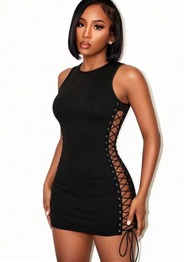 Women's Street Style Sleeveless Side Cutout Lace-Up Bodycon Dress
