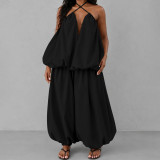 Women's Plus Size Sleeveless Strapless Low Back Asymmetrical Casual Two-Piece Pants Set