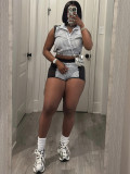 Women's Striped Print Half-Zip Sleeveless Top & Patchwork Shorts Two-Piece Set