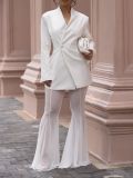 Autumn Winter Women's Chic Career Solid Blazer & Mesh Skirt Two-Piece Set