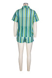 Holidays Women's Color Block Knit Turndown Collar Top & High Waist Shorts Two-Piece Set