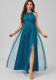 Women Lace-Up Mesh Halter Neck Maxi Dress