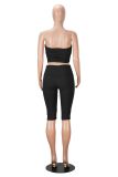 Spring Summer Women's Sexy Slim Fit Strapless Top & Double Waistband Shorts Two-Piece Set