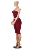Spring Summer Women's Sexy Slim Fit Strapless Top & Double Waistband Shorts Two-Piece Set