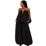 Women's Plus Size Sleeveless Strapless Low Back Asymmetrical Casual Two-Piece Pants Set