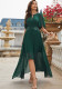 Women Irregular Lace-Sleeve V-Neck Embroidered Chiffon Maxi Dress