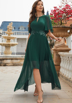 Women Irregular Lace-Sleeve V-Neck Embroidered Chiffon Maxi Dress Women Irregular Lace-Sleeve V-Neck Embroidered Chiffon Maxi Dress