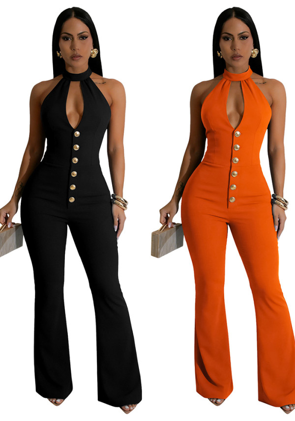 Summer Women's Sexy Low Back Halter Neck Slim Fit Jumpsuit