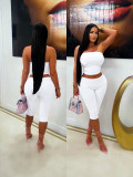 Spring Summer Women's Sexy Slim Fit Strapless Top & Double Waistband Shorts Two-Piece Set