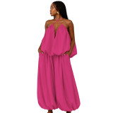 Women's Plus Size Sleeveless Strapless Low Back Asymmetrical Casual Two-Piece Pants Set