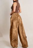 Women Washed Denim Wide Leg Pants With Pockets