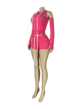 Women's Hooded Zip Pocket Top & Shorts Casual Sports Three-Piece Set