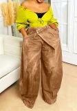 Women Washed Denim Wide Leg Pants With Pockets