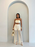 Holidays Women's Sexy See-Through Cutout Strapless Tank Top Knit Pants Two-Piece Set