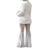 Autumn Winter Women's Chic Career Solid Blazer & Mesh Skirt Two-Piece Set