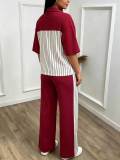 Women's Color Block Striped Half-Zip Top & Side Stripe Wide Leg Pants Set