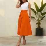 Summer Women's Solid Casual Midi Skirt