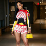 Women Summer Hip Hop Color-Blocked Top Polka Dot and Drawstring Shorts Two-Piece Set