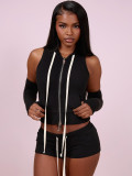 Women's Hooded Zip Pocket Top & Shorts Casual Sports Three-Piece Set