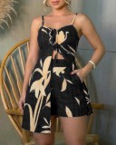 Women Print Strapless Slit Suspender Top and shorts Two-piece set