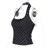 Women Polka Dot Halter Neck Backless Tank Top