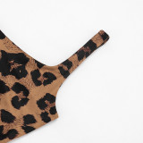 Women Spring/Summer Leopard Print U-neck Top and Stirrup Pant Two-piece Set