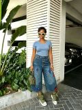 Women Spring/Summer Retro Fun Embroidered Wide-Leg Denim Pant