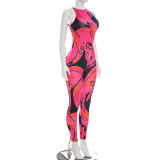 Women Summer Sleeveless Print Jumpsuit
